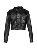 DET BLEV SENT cropped hooded leather jacket