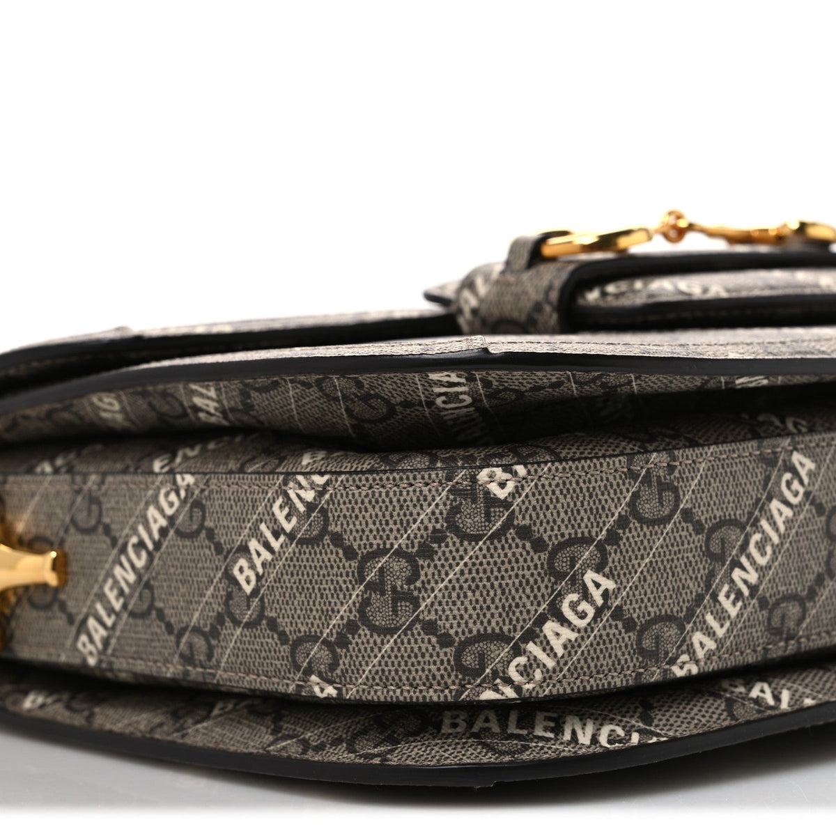 X BALENCIAGA GG Supreme Monogram Logo Print Horsebit 1955 Shoulder Bag Beige Ebony