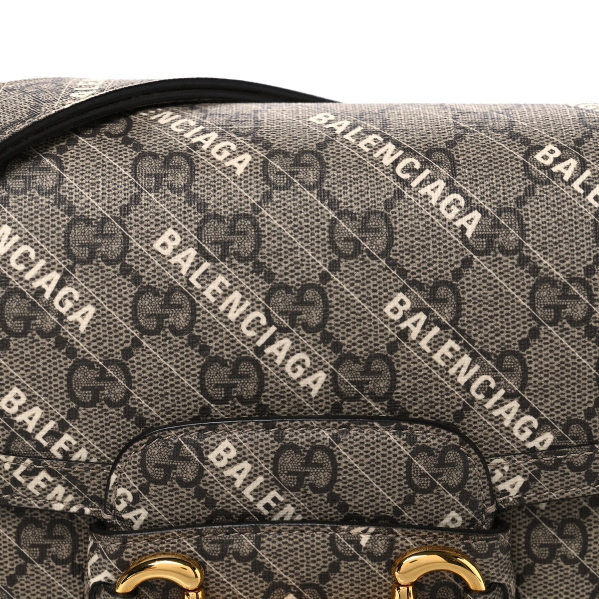 X BALENCIAGA GG Supreme Monogram Logo Print Horsebit 1955 Shoulder Bag Beige Ebony