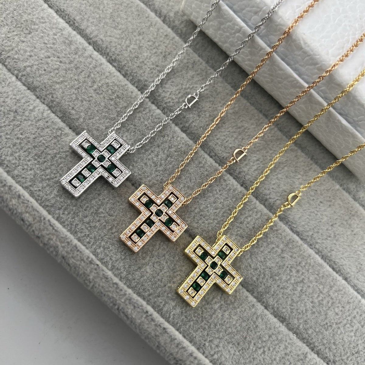 Damiani Style Cross Cubic Zirconia White-Gold-Plated Necklace