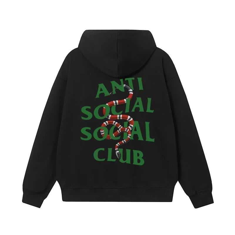 Anti Social Social Club Snake Graphic Green Logo Black Hoodie