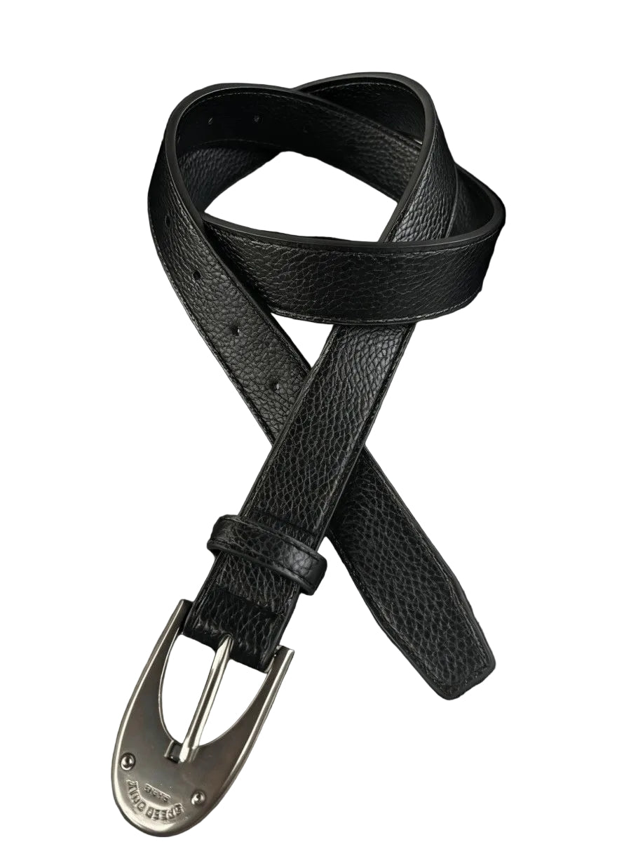 Full Grain Leather Belt Teardrop Wing Buckle Matte Silver Waist Belt