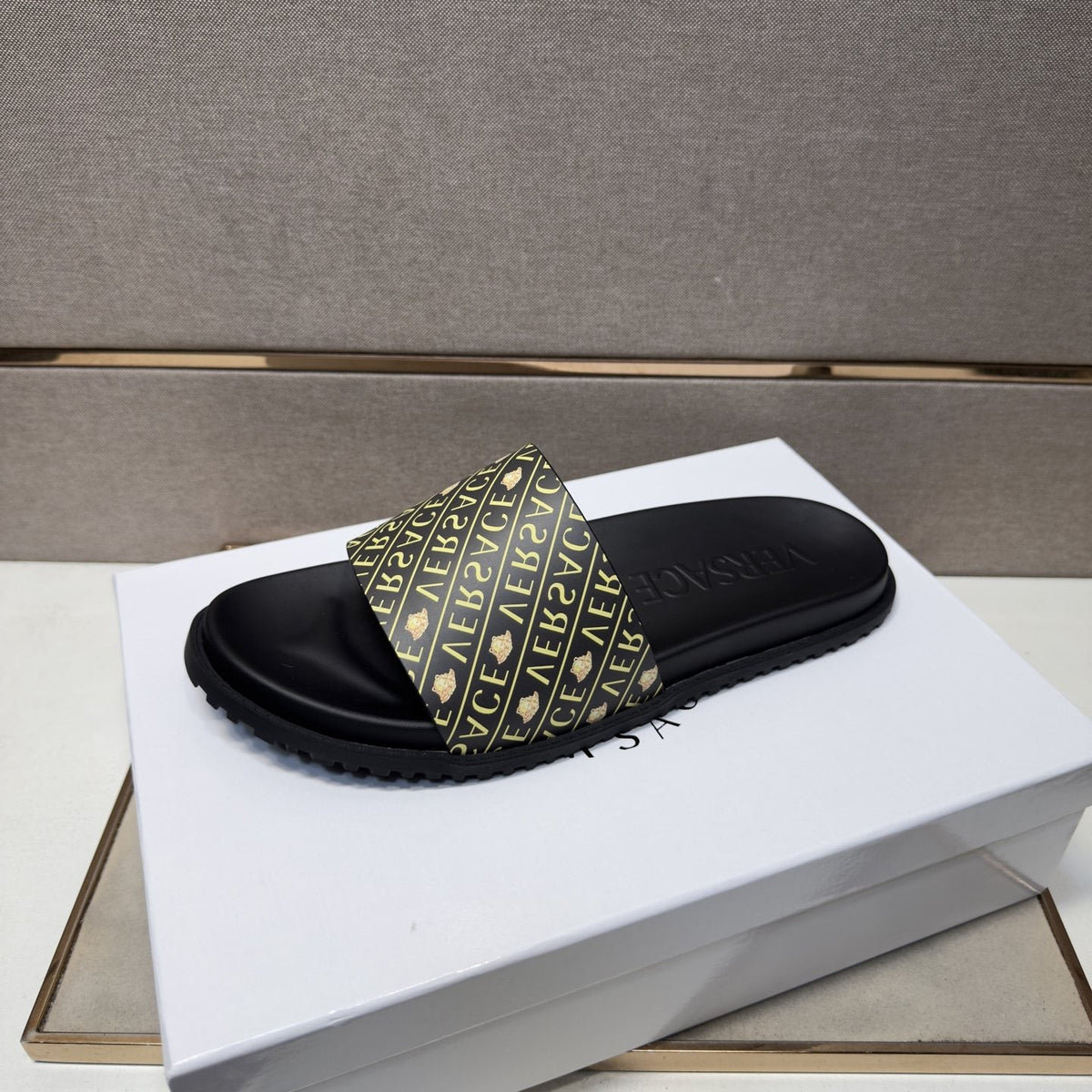 Versace Patterned Strap Slide Sandals