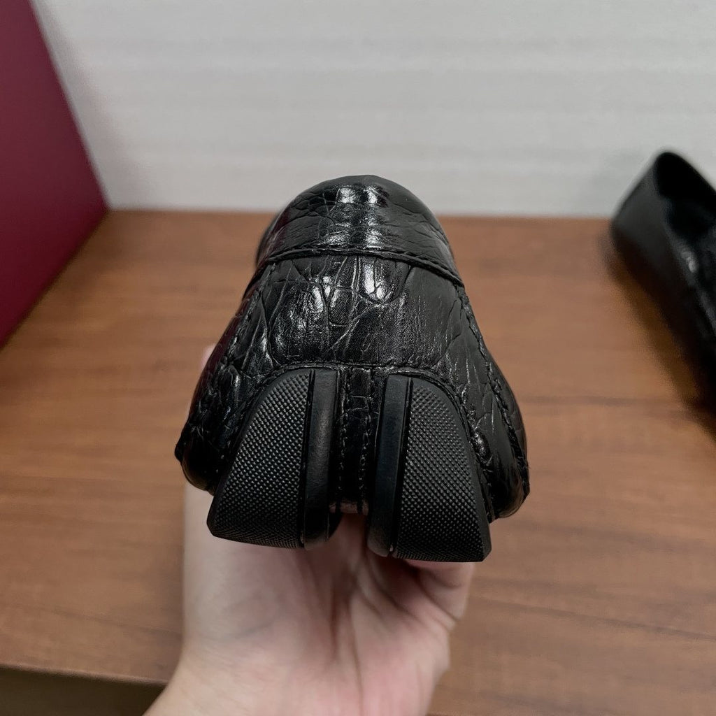 Ferragamo Black Crocodile-Embossed Driving Loafers