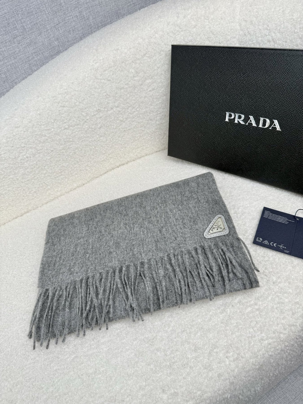 Prada Fringed Triangle Plaque Scarf